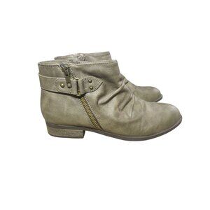 Diba Green-Gray Slouch Faux Leather Western Ankle Boots Zippered 8.5M 1.25" Heel